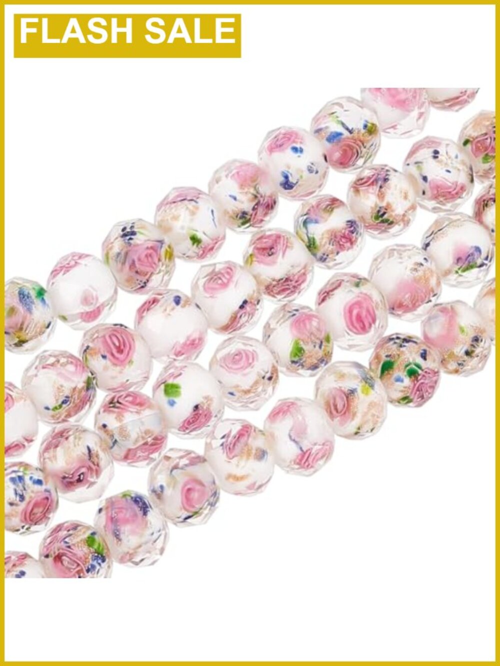 60pcs 9-10mm Rose Lampwork Glass Beads Gold Sand Handmade Round Beads Jewelry